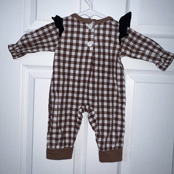 Marie Nicole Clothing Gingham Cow Face Romper Size 0-3 Months - Picture 5 of 5